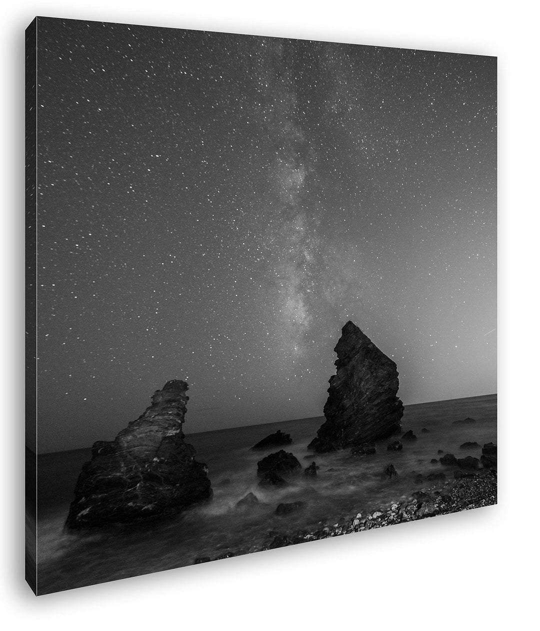 deyoli atemberaubender Sternenhimmel am Meer Format: 70x70 Effekt: Schwarz&amp;Weiss als Leinwandbild, M