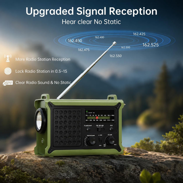 Notfallradio, NOAA-zugelassen, 12000 mAh/44400 mWh, mit AM/FM, tragbares Solarpanel, Handkurbel, AC-