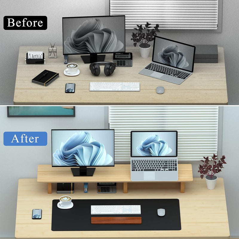 Aothia Grosser Monitor-Ständer für Computerbildschirme,Holz-Riser mit nachhaltigen Korkblockbeinen f