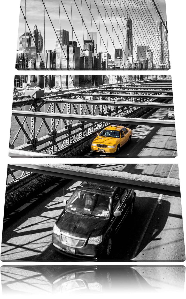 Pixxprint Gelbes Taxi in New York auf Brücke 3-Teiler Leinwandbild 120x80 Bild auf Leinwand