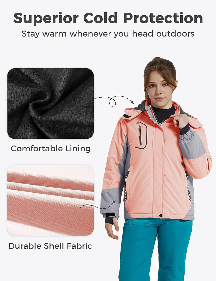 Wantdo Mädchen Berg Ski Jacke Warmer Winter Fleece Mäntel Wasserdichter Atmungsaktive RegenMäntel Ou