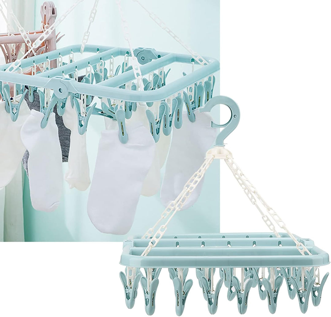 360 Grad Rotierender Waschkleiderbügel mit 32 Clips Windproof -Haken Klappbares Trocknungsregal für