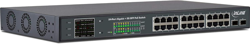 InLine 32324P PoE+ Gigabit Netzwerk Switch 24 Port, 1GBit/s, 2xSFP, 19", Metall, Lüftersteuerung, mi