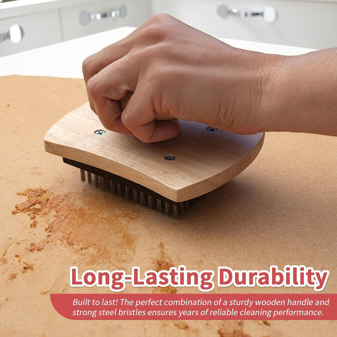 Pizzasteinbürste, 10,2 x 12,7 cm, Hartholzgriff, Pizzastein-Schrubber mit Edelstahlborsten (A), A