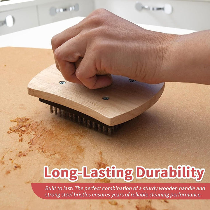 Pizzasteinbürste, 10,2 x 12,7 cm, Hartholzgriff, Pizzastein-Schrubber mit Edelstahlborsten (A), A