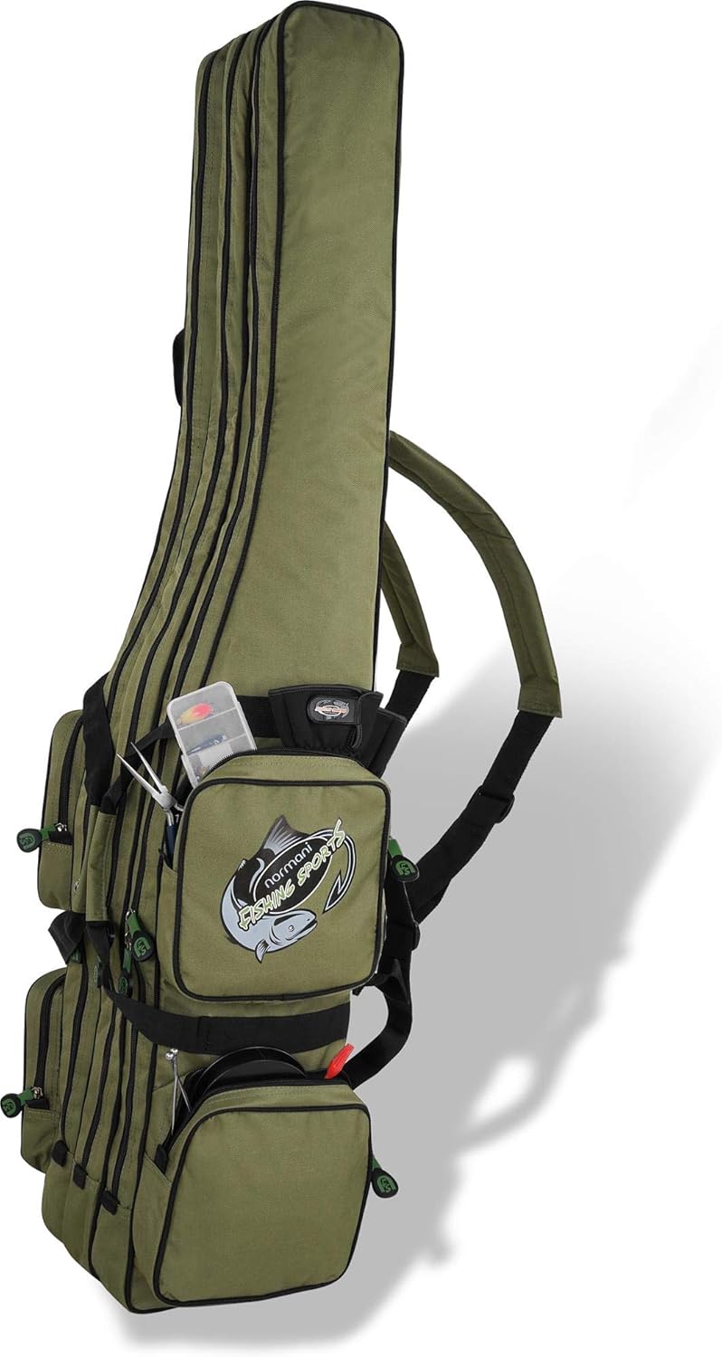 normani Allround Rutentaschen Rutenfutteral 150 cm mit 3 Innen-Fächer für 6 Ruten Anglertasche und 4