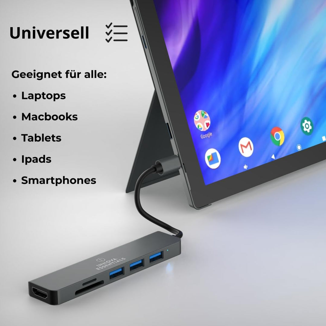 Innova 6-in-1 USB-C Hub mit 4K@30Hz HDMI, 85W Power Delivery, USB-A/C-3.0-Ports mit 5 Gbps und SD/mi