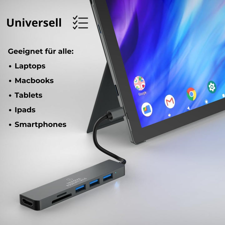 Innova 6-in-1 USB-C Hub mit 4K@30Hz HDMI, 85W Power Delivery, USB-A/C-3.0-Ports mit 5 Gbps und SD/mi