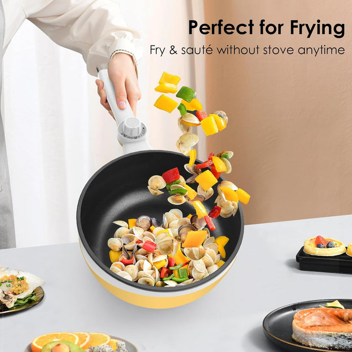 Audecook Elektrische Hot Pot, 1.7 L/20cm Tragbare Elektrischer Bratpfanne Hotpot Topf Antihaft Mini