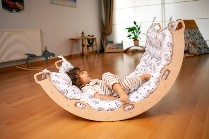 Montessori Kletterbogen | Bogen mit zweiseitiger Leiterrampe & Kissen | Kletterbogen aus Holz | Klet