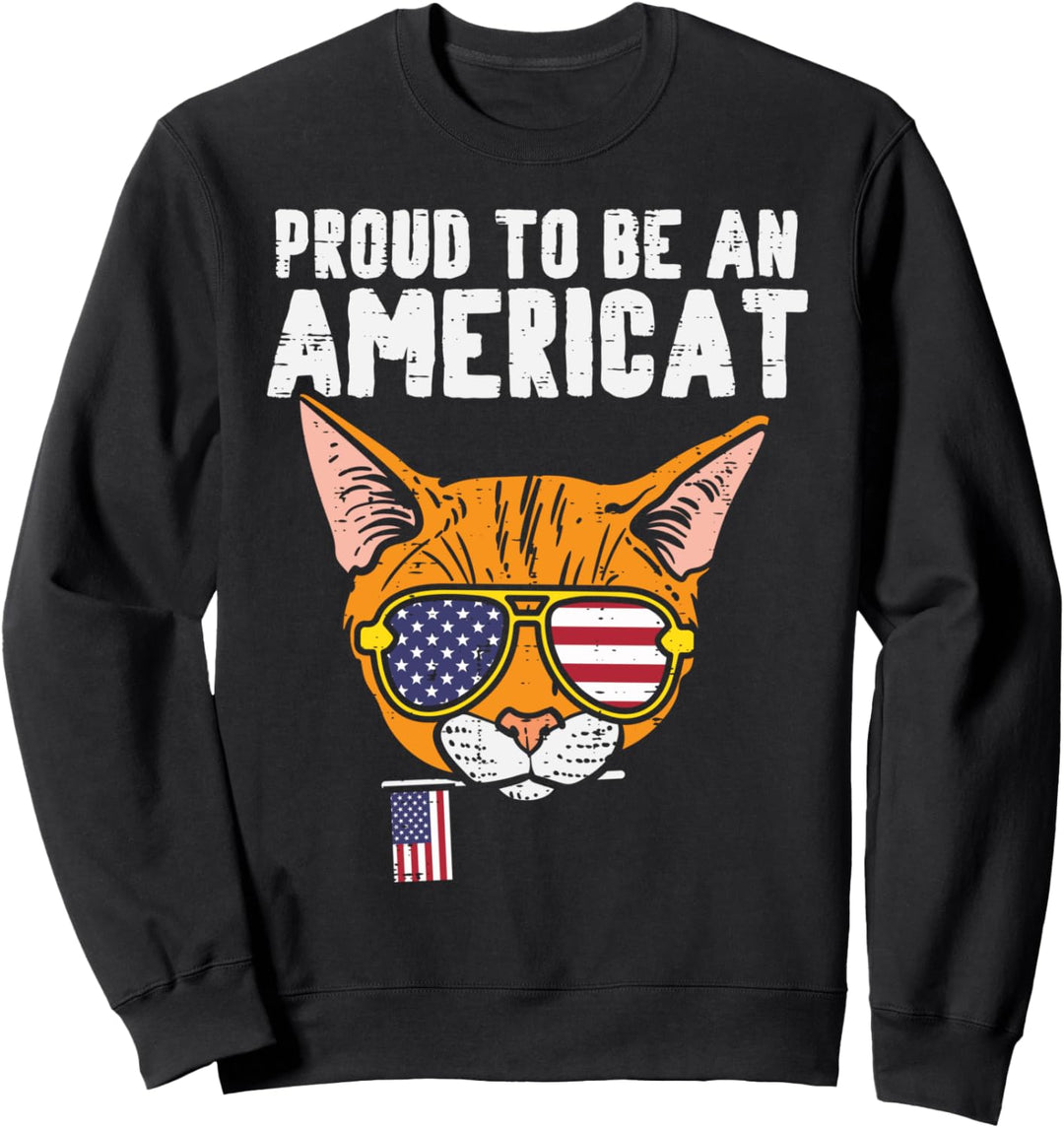Proud To Be Americat American Cat Cute 4th of July Animal Sweatshirt