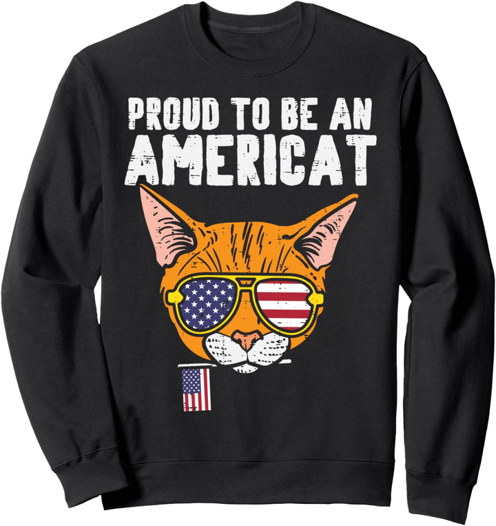 Proud To Be Americat American Cat Cute 4th of July Animal Sweatshirt