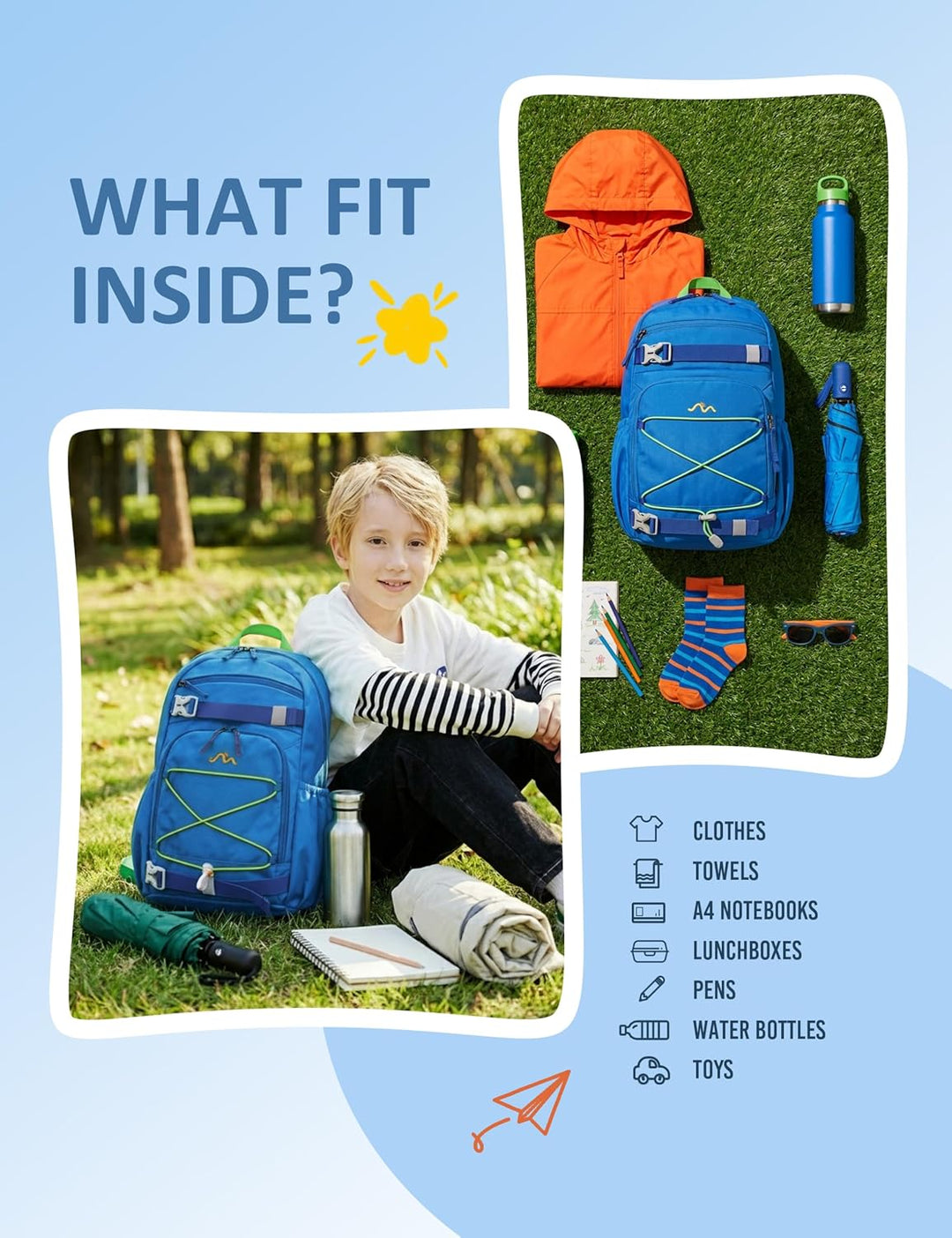Mountaintop 18L Kinderrucksack Mädchen Jungen für Schule Wandern | Schulrucksack Schultasche mit Bru