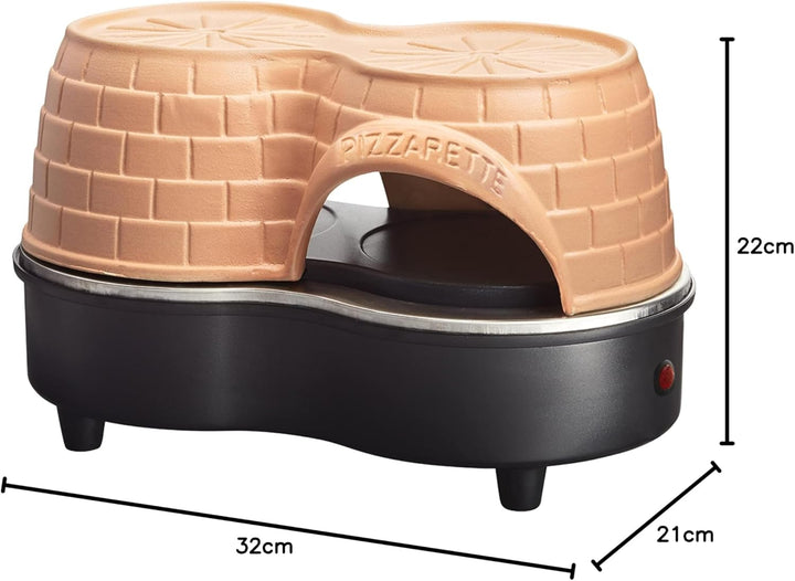 Emerio Pizzaofen, PIZZARETTE Duo das Original, handgemachte Terracotta Tonhaube, neues PRE-BAKE Desi