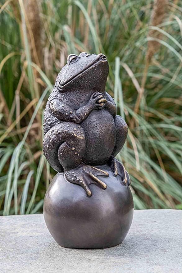 IDYL Bronze-Skulptur Frosch auf Einer Kugel | 34x15x16 cm | Tierfigur aus Bronze handgefertigt | Gar