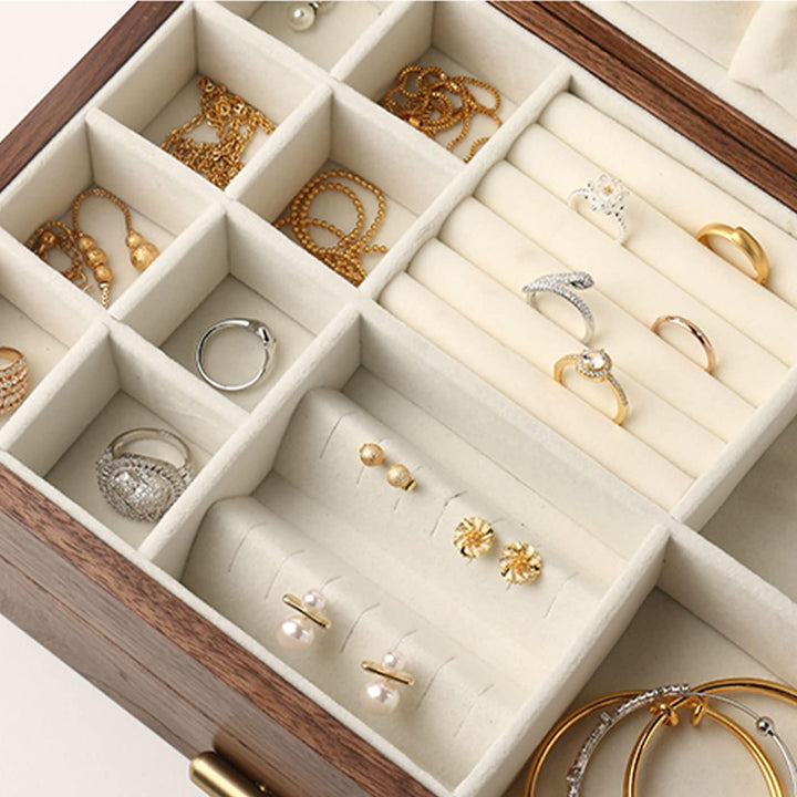 Schmuckkasten – Handgefertigtes Massivholz Retro Schmuck Box mit Schubladen Samt Innenfutter, Armbän