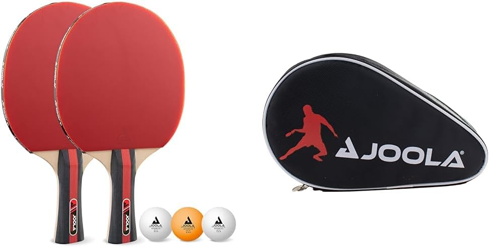 JOOLA Tischtennis Set Rosskopf 2 Tischtennisschläger + 3 Tischtennisbälle 40+mm, rot/schwarz, 5-teil