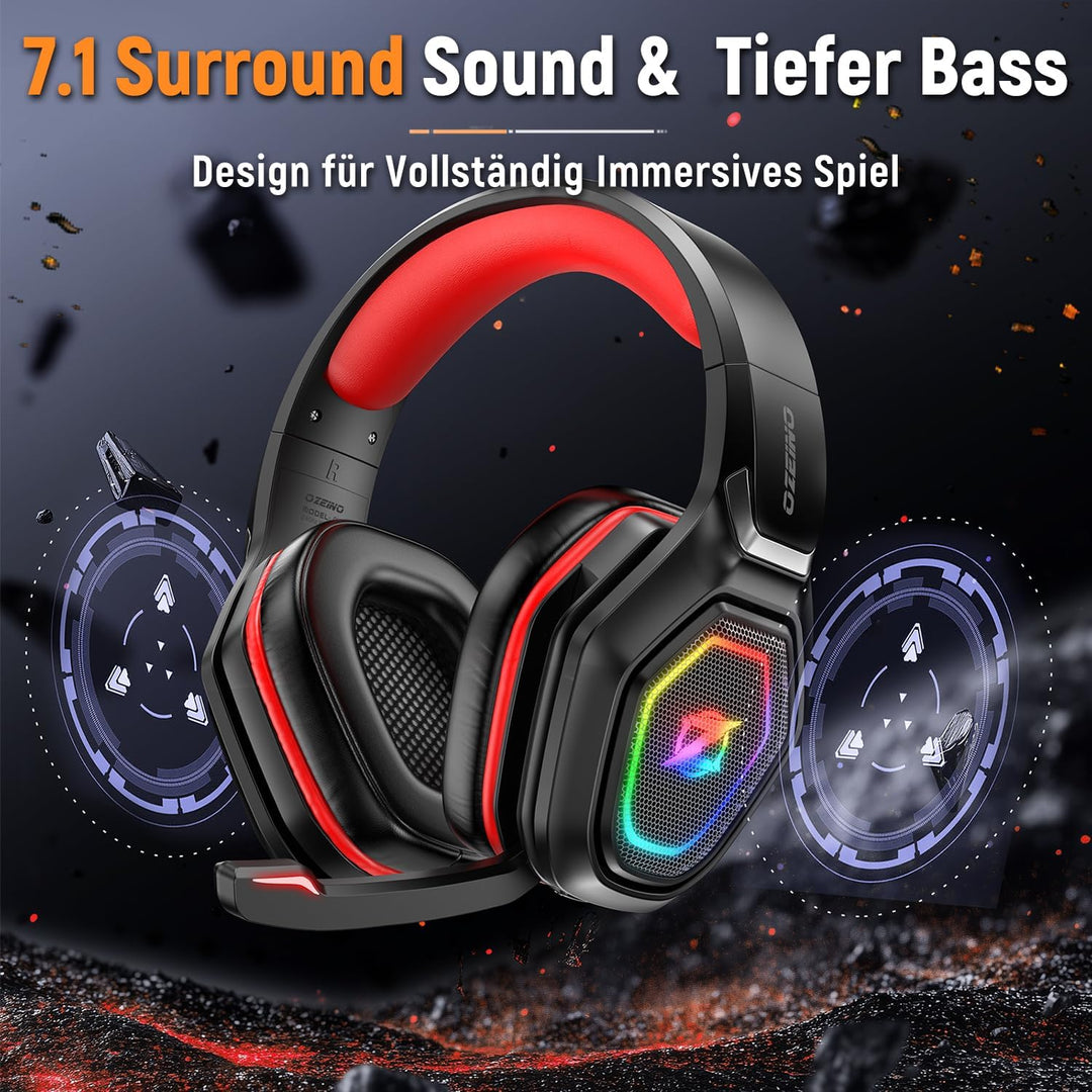 Ozeino Wireless Gaming Headset für Ps5/Ps4/Switch, 2.4GHz Gaming Kopfhörer mit Noise Cancelling Mic