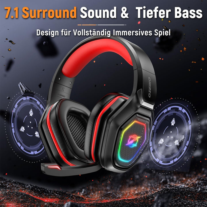 Ozeino Wireless Gaming Headset für Ps5/Ps4/Switch, 2.4GHz Gaming Kopfhörer mit Noise Cancelling Mic