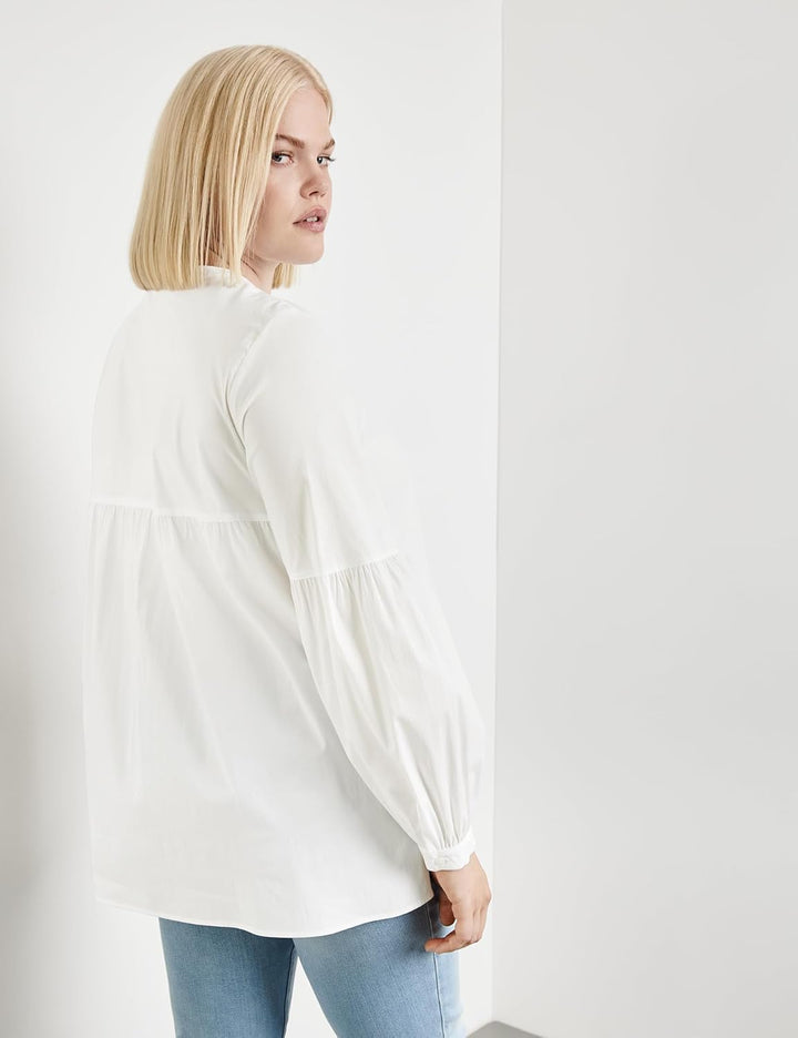 Samoon Damen Bluse mit Ballonärmeln Ballonärmel, Langarm, Manschetten unifarben 42 Weiss, 42 Weiss