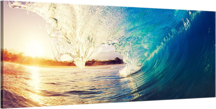ge Bildet Bild auf Leinwand | the Wave - Welle Surfen Wasser Sonnenuntergang blau gelb orange S in 1