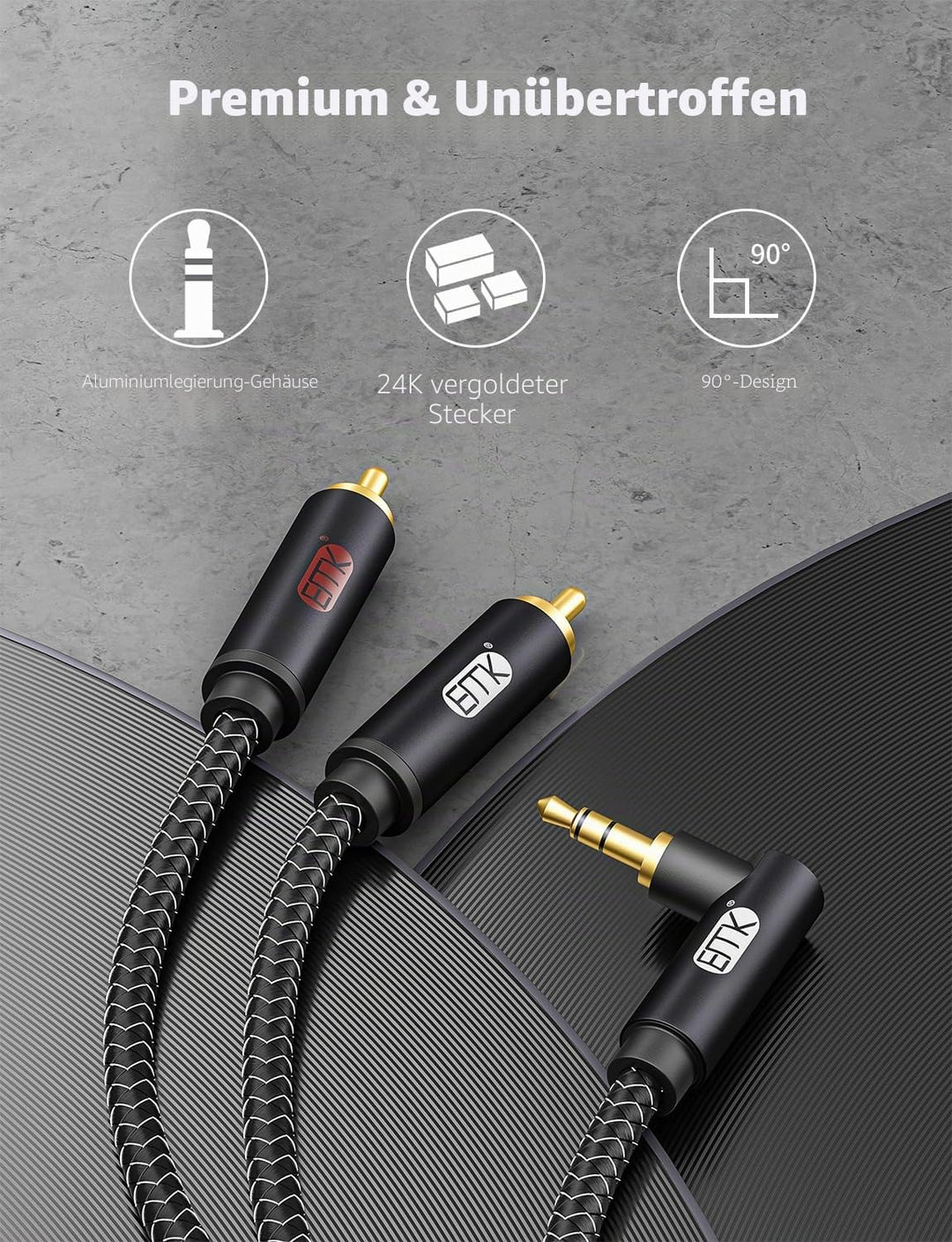 EMK Cinch Kabel, AUX 3,5mm klinke auf 2RCA Audiokabel Stereo Audio Y Geflochtener Nylon RCA Kabel Ja