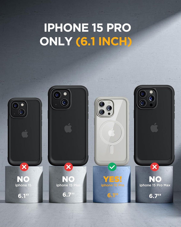 Miracase 360 Grad für iPhone 15 Pro Hülle Magnetisch mit Eingebaut Glas Schutzfolie und Kameraschutz