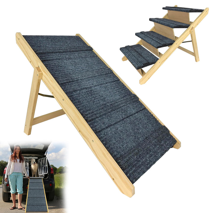 YRHome 2-in1 Klappbar Hunderampe Auto aus Holz Hundetreppe für grosse Katzen und Hunde Haustiertrepp