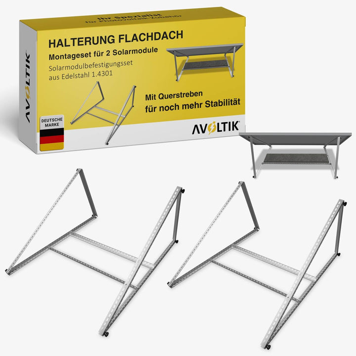 Avoltik Balkonkraftwerk Halterung 2er Set [0% MwSt.] - Solarpanel Halterung Flachdach [0-90° verstel