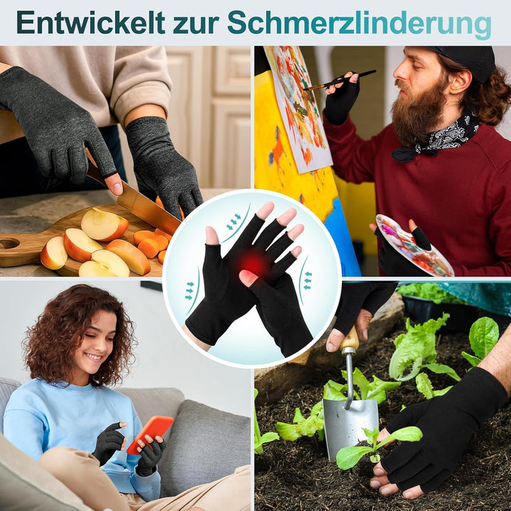 Kiiwah 2 Paar Arthrose Kompressionshandschuhe für Damen und Herren, Fingerlose Arthritis Handschuhe