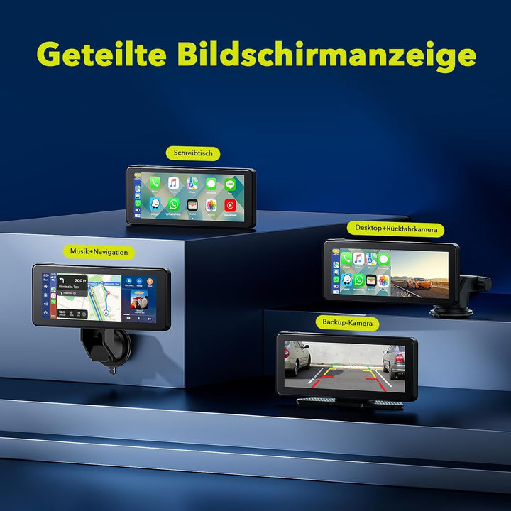 LAMTTO Wireless Carplay Display mit Dashcam 2.5K für AppIe CarPlay & Android Auto 6,86 Zoll Tragbare