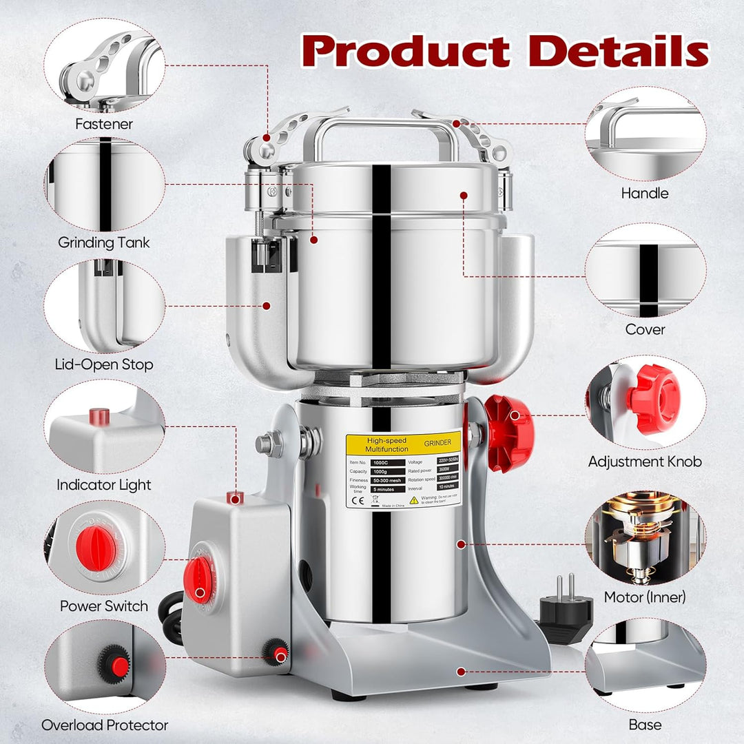 Tragbare Getreidemühle 220 V,Zum Mahlen schütteln,Hochgeschwindigkeits Schleifmaschine Mehl Pulver,D