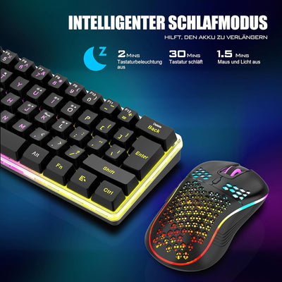 RedThunder K62 60% Kabelloses Gaming Tastatur und Maus Set, QWERTZ DE Layout, Wiederaufladbare Kompa
