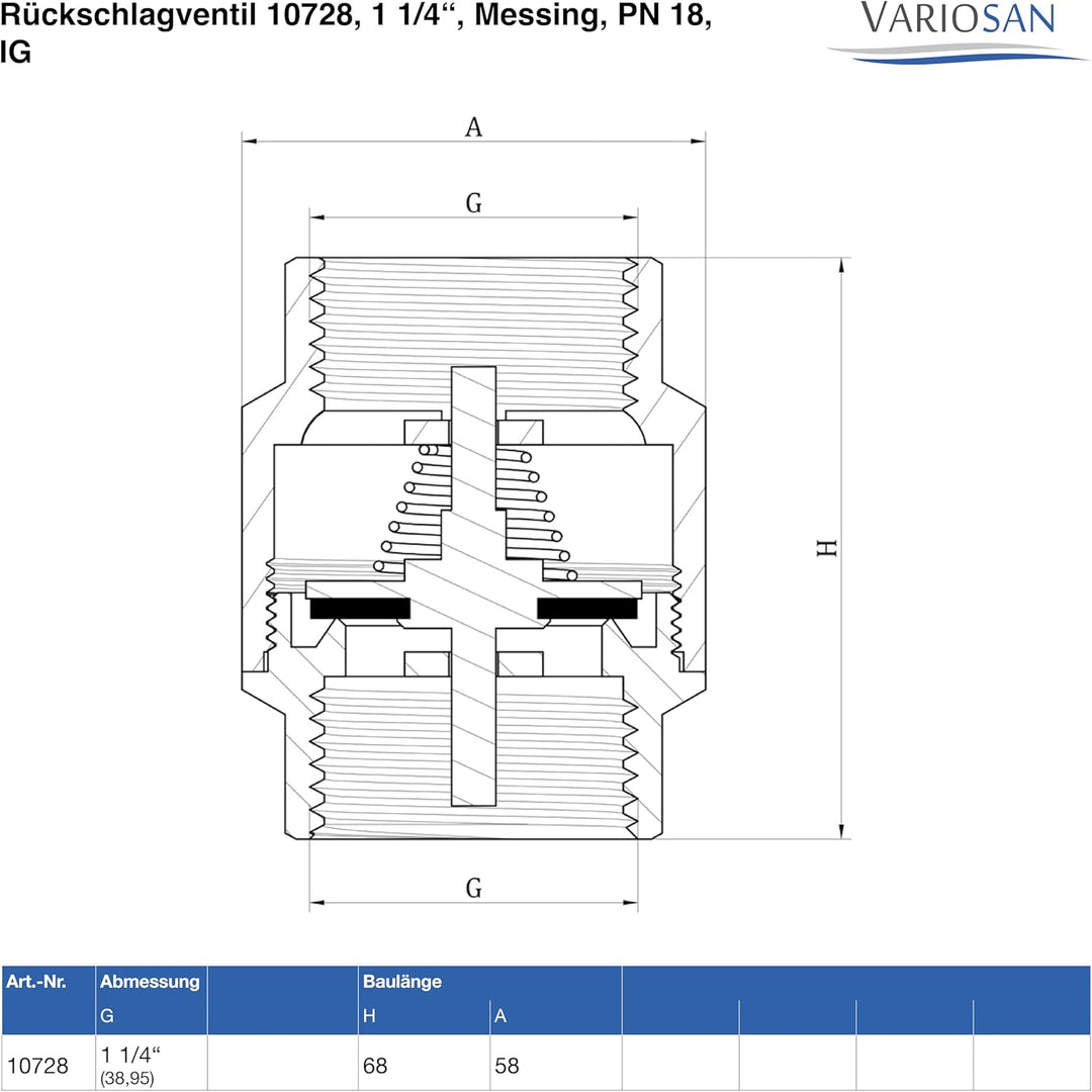 VARIOSAN Rückschlagventil 10728, 1 1/4", Messing, PN 18, IG