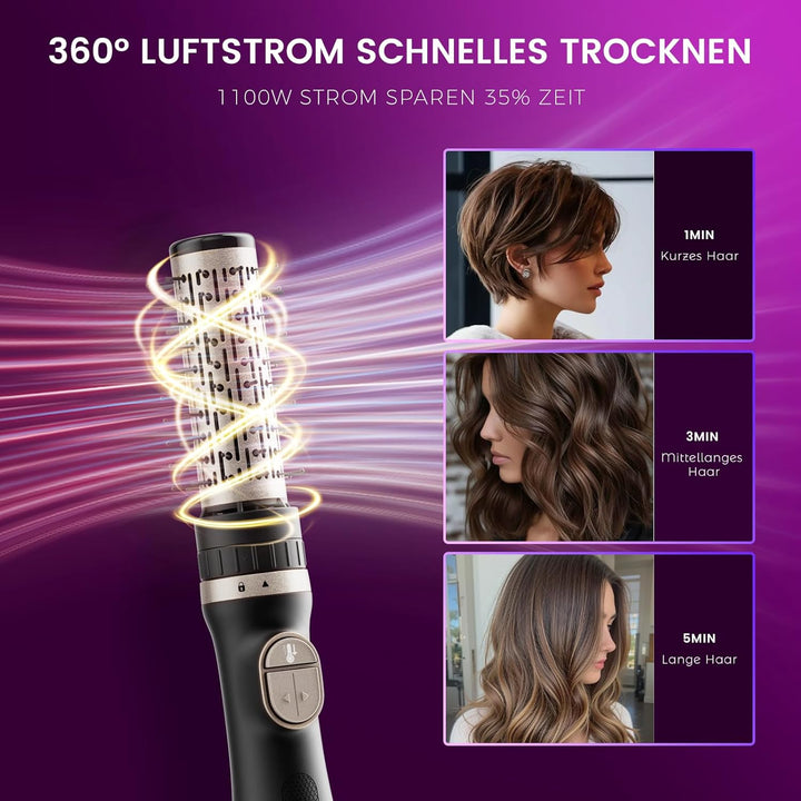 Rotierende Warmluftbürste, 3-in-1 Rundbürstenföhn mit 3 Köpfen zum Trocknen Styling Voluminierend Cu