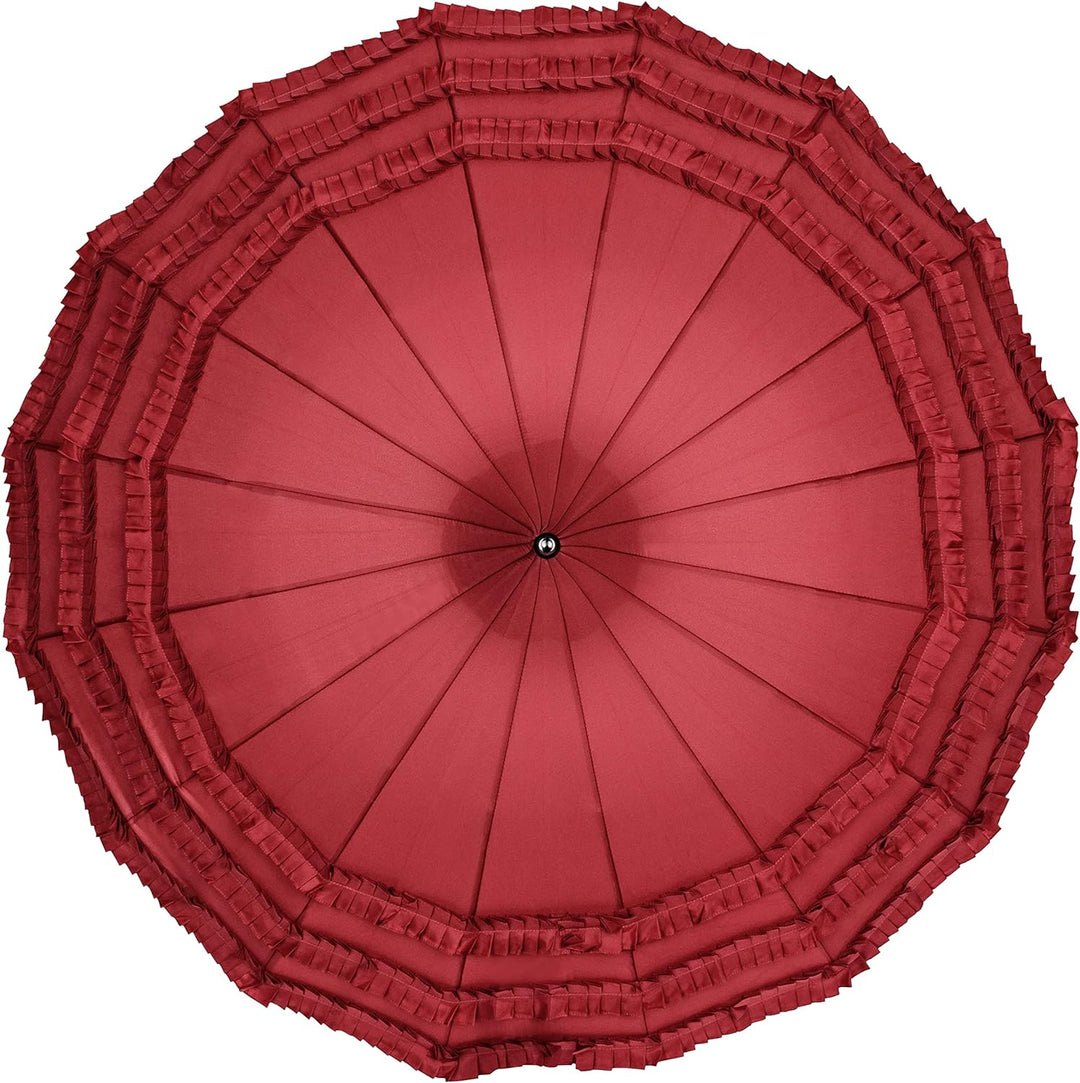 VON LILIENFELD Regenschirm Hochzeitsschirm Sonnenschirm Rüsche Stabil Pagode Sarah bordeaux