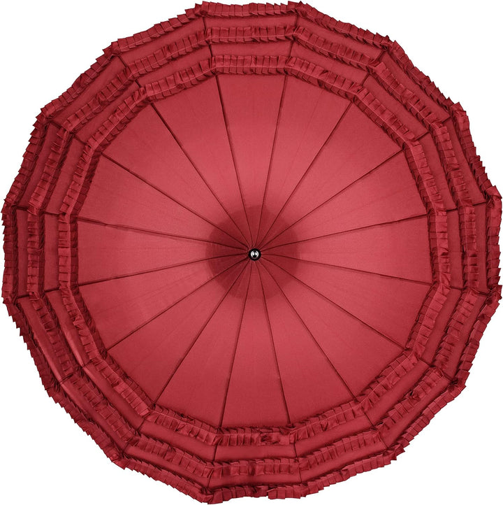 VON LILIENFELD Regenschirm Hochzeitsschirm Sonnenschirm Rüsche Stabil Pagode Sarah bordeaux