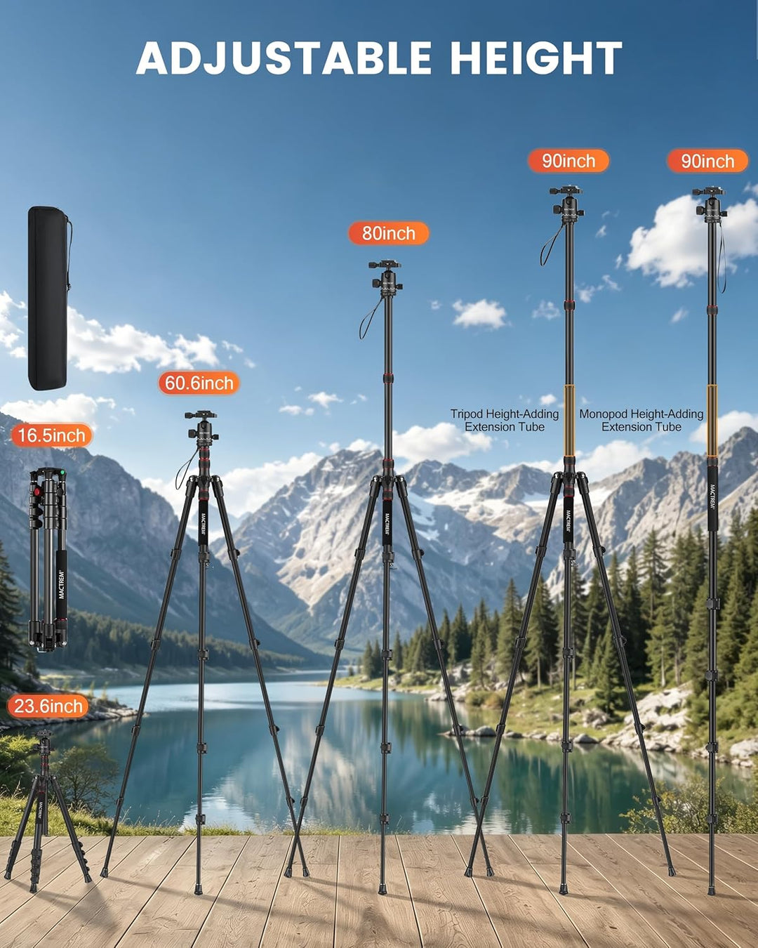 MACTREM 80“ Kamera-Stativ, DSLR-Stativ Heavy Duty für Reisen, 360 ° Kugelkopf Professionelles Alumin