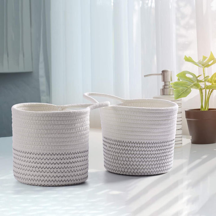 Hivexagon 2er Pack Hanging Woven Rope Aufbewahrungskörbe mit Griff - Wandkörbe 6 x 5,5 Zoll runde Be