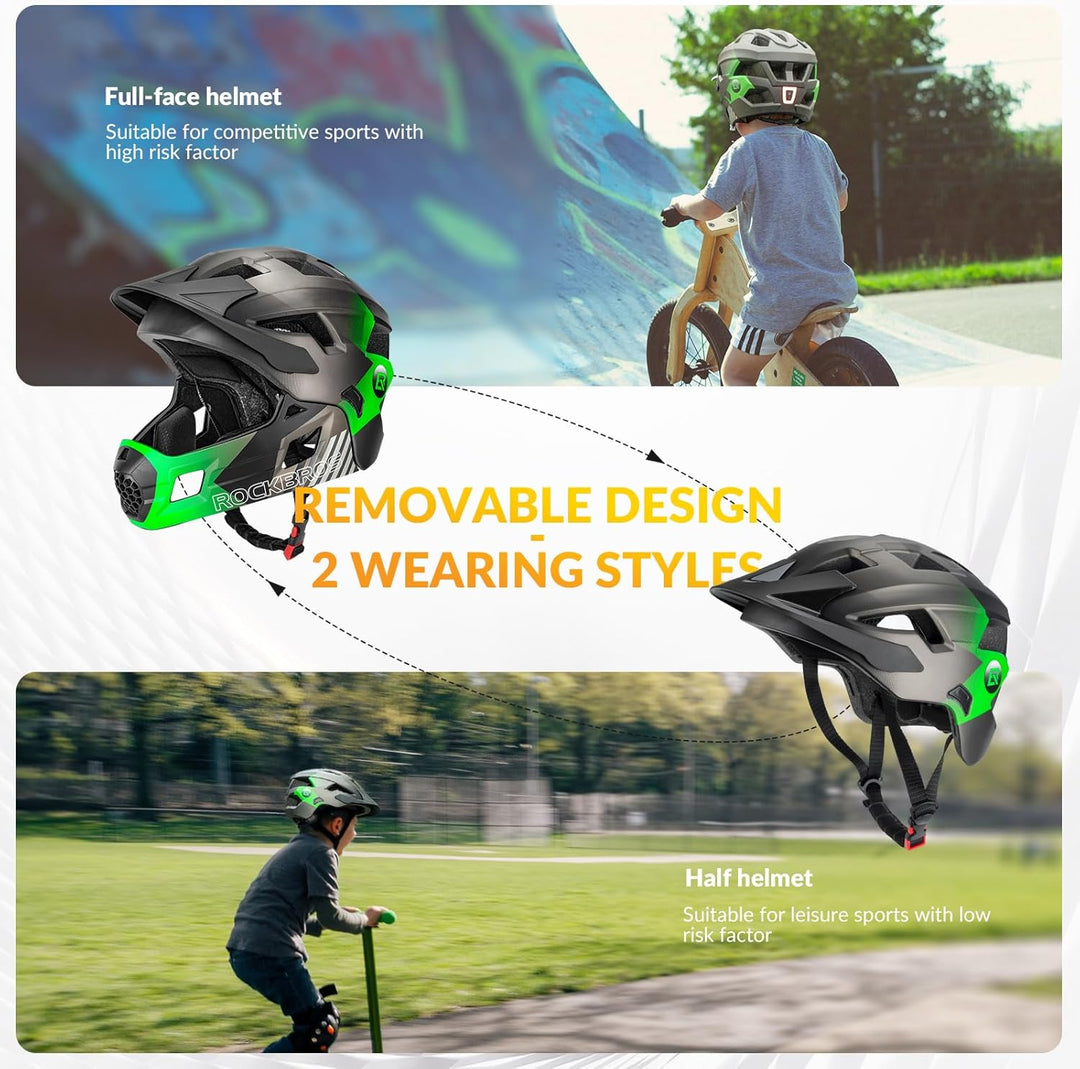 ROCKBROS Kinderhelm Integriert Fahrradhelm Kinder Jugend Fullface Helm mit Abnehmbarem Kinnschutz BM