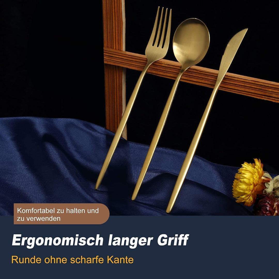 Bestdin Besteck Set 6 Personen, 24 teilig Edelstahl Besteckset Matt Gold Essbesteck Set mit Messer G