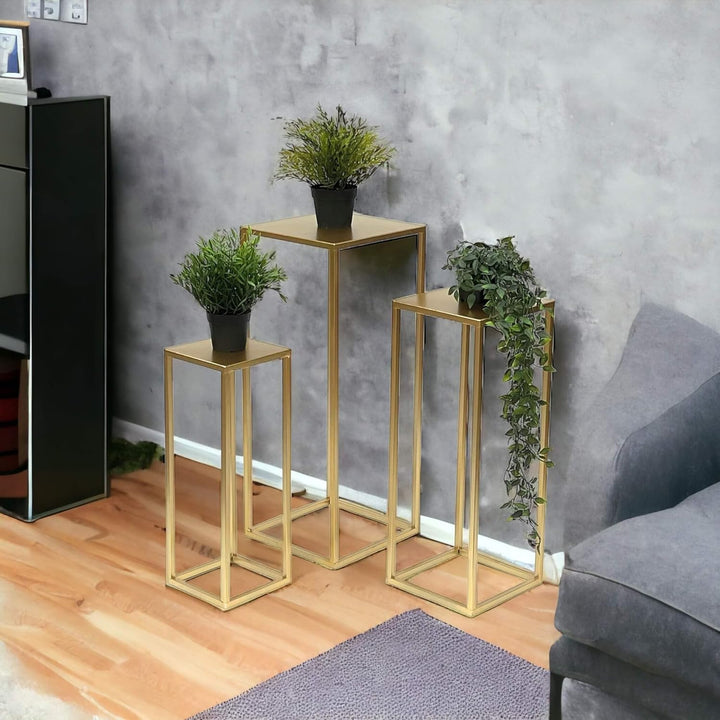 DanDiBo Blumenhocker Metall Gold Eckig Blumenständer Beistelltisch 96506 3er Set Blumensäule Modern