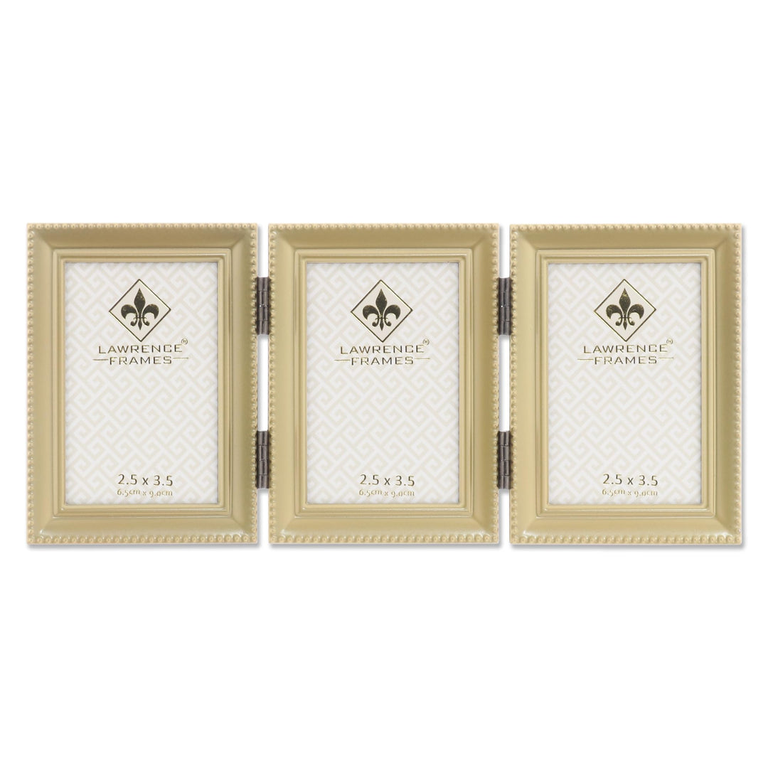 Lawrence Frames Bilderrahmen mit Scharnier, Antik-Gold, Messing, 5 x 7,6 cm, Perlenkante Goldfarben