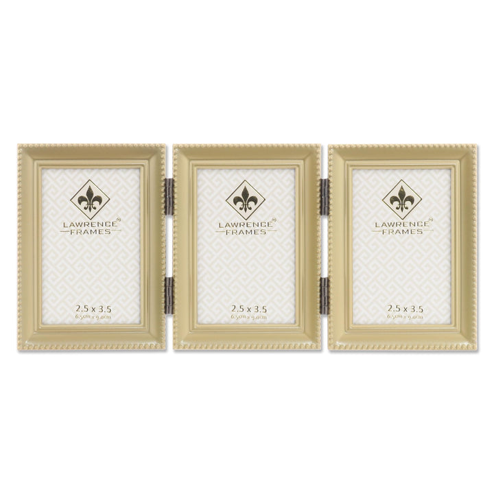 Lawrence Frames Bilderrahmen mit Scharnier, Antik-Gold, Messing, 5 x 7,6 cm, Perlenkante Goldfarben