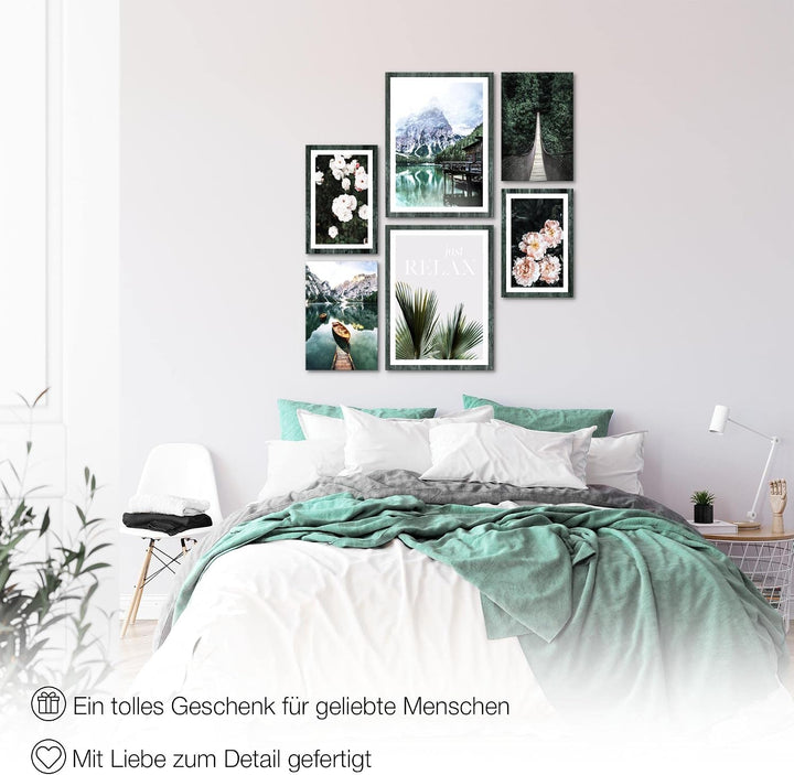 Novart Wandbilder Set See Berge Natur - KEIN EXTRA RAHMEN BENÖTIGT - Modern Deko - Wohnzimmer Schlaf
