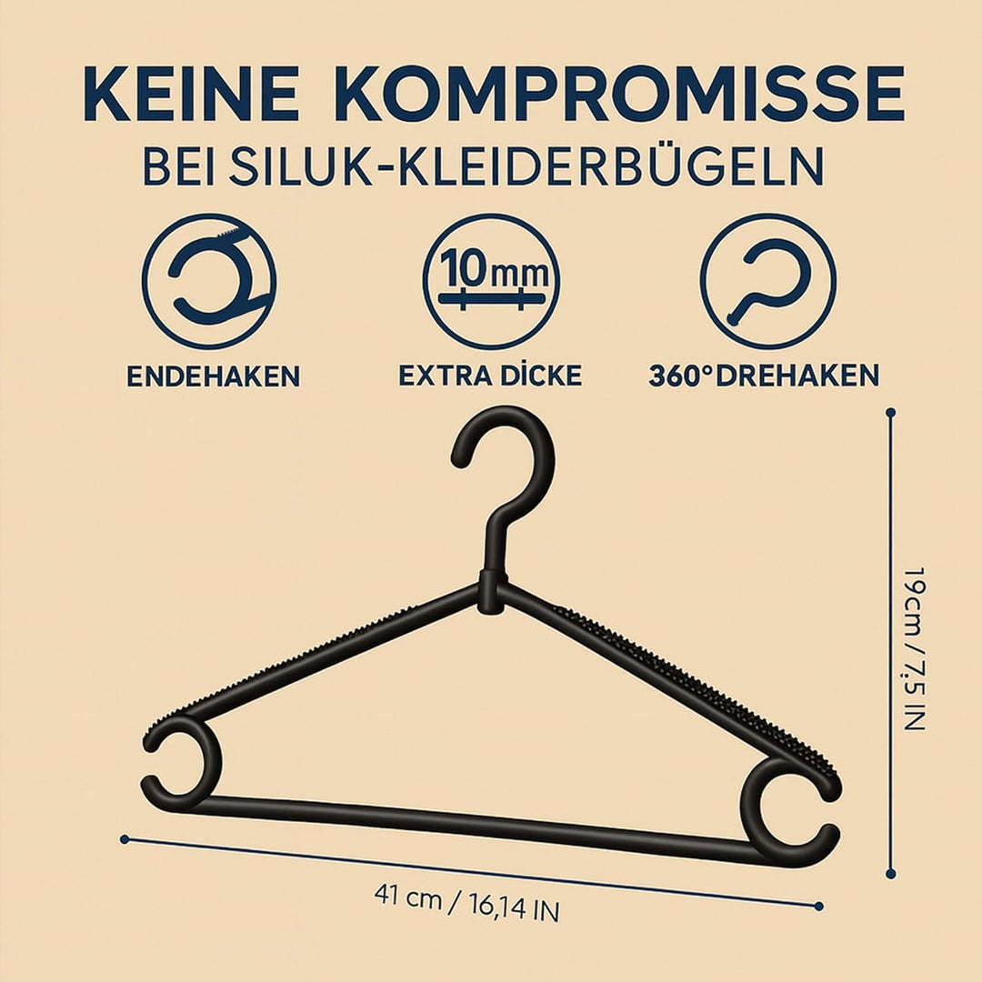 Siluk_ Kleiderbügel Wäschebügel Kunststoff drehbar Wäschebügel aus Kunststoff - Made in UE (25, Schw