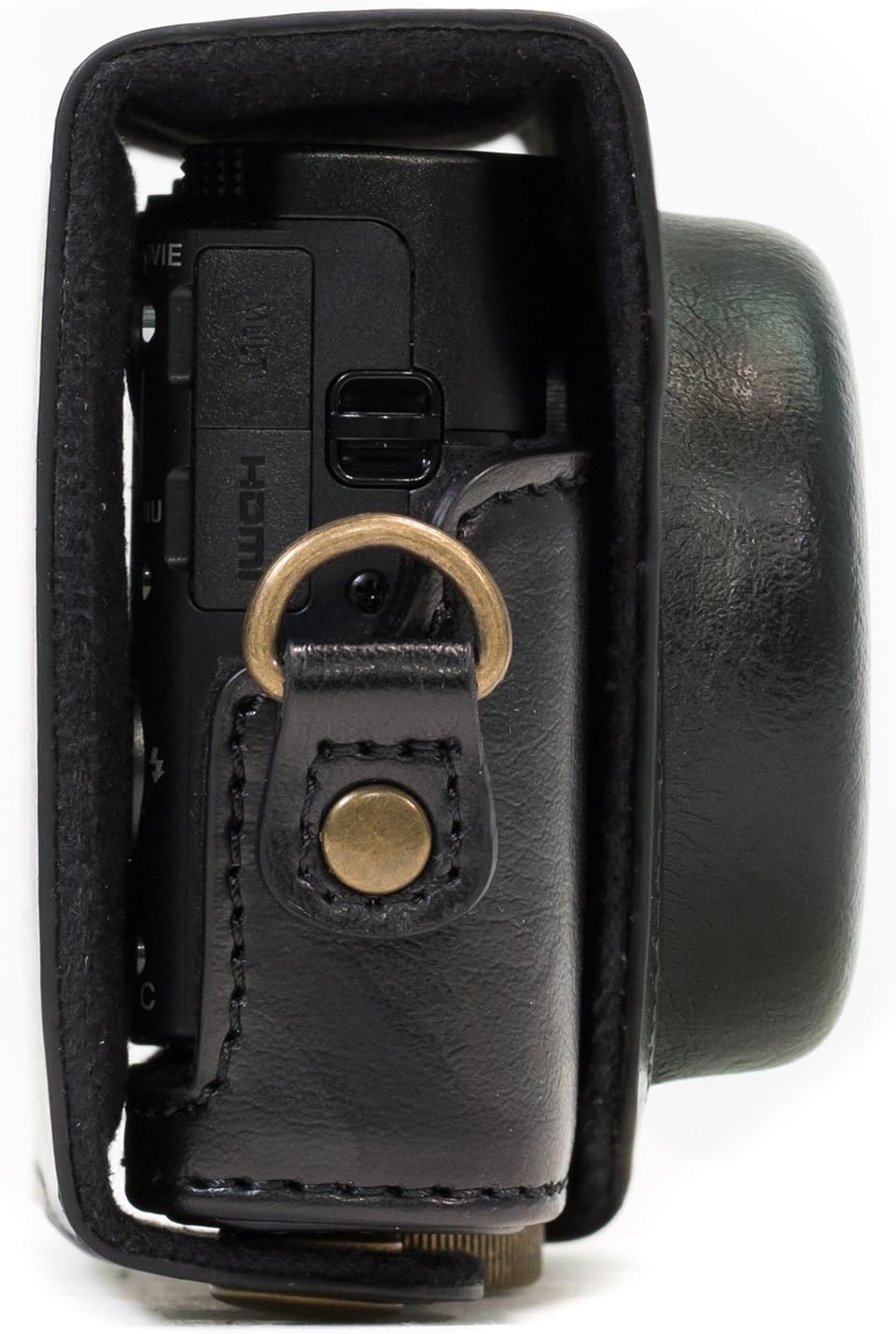 MegaGear MG599 Ever Ready Leder Kameratasche mit Trageriemen für Sony Cyber-Shot DSC-WX500 schwarz,