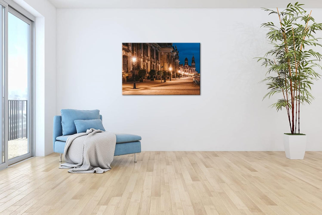 deyoli Abendstimmung am Elbufer in Dresden Format: 100x70 als Leinwand, Motiv fertig gerahmt auf Ech