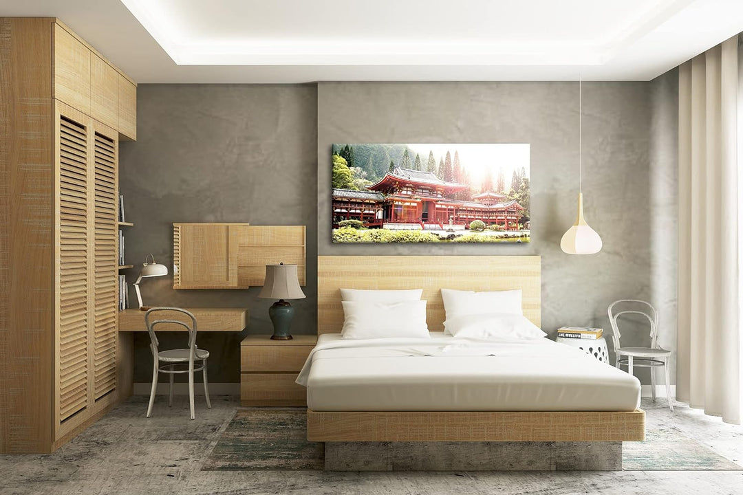 atemberaubende Tempelanlage in Asien Panorama 80x40 cm als Leinwandbild, Motiv fertig gerahmt auf Ec