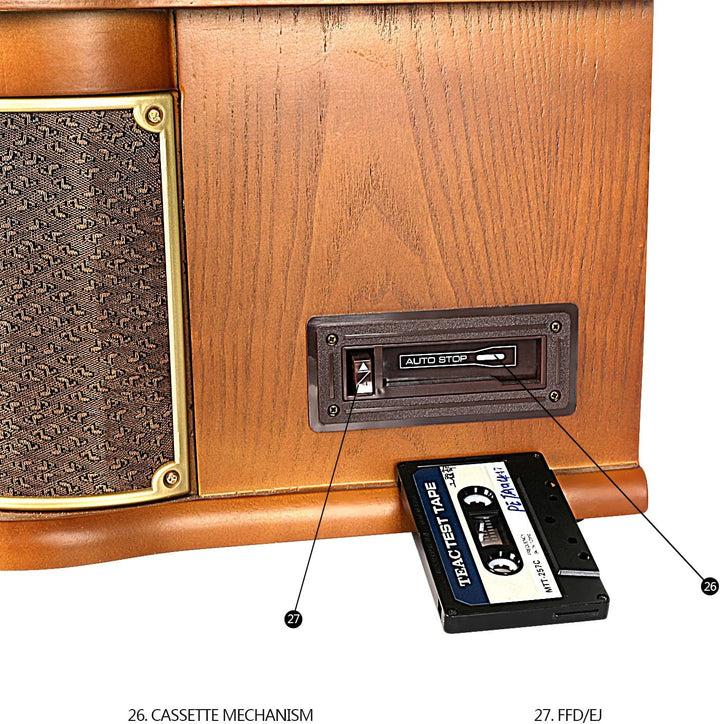 Plattenspieler 9-in-1 DAB Vinyl Turntable Vintage Holz mit Bluetooth/FM/Stereo-Lautsprecher/CD/MP3/K